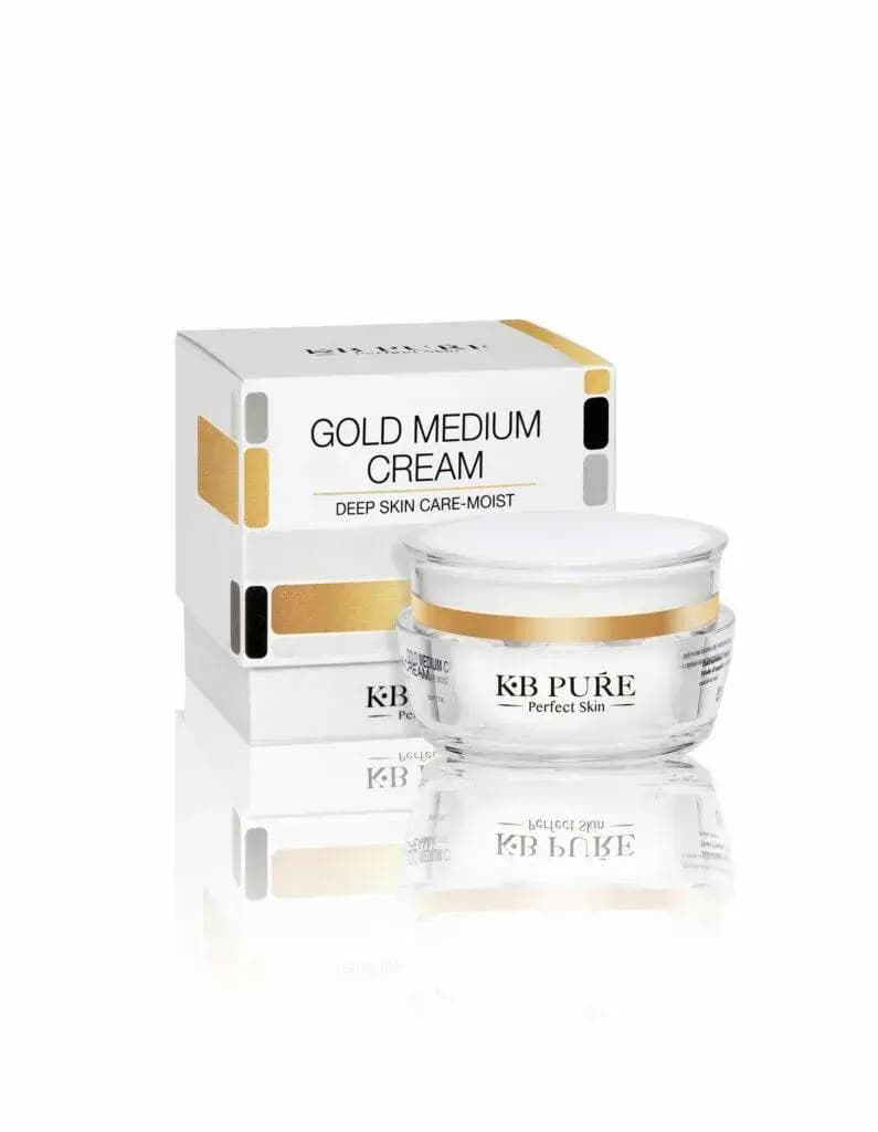 אריזה וצנצנת של GOLD MEDIUM CREAM מבית KB Pure