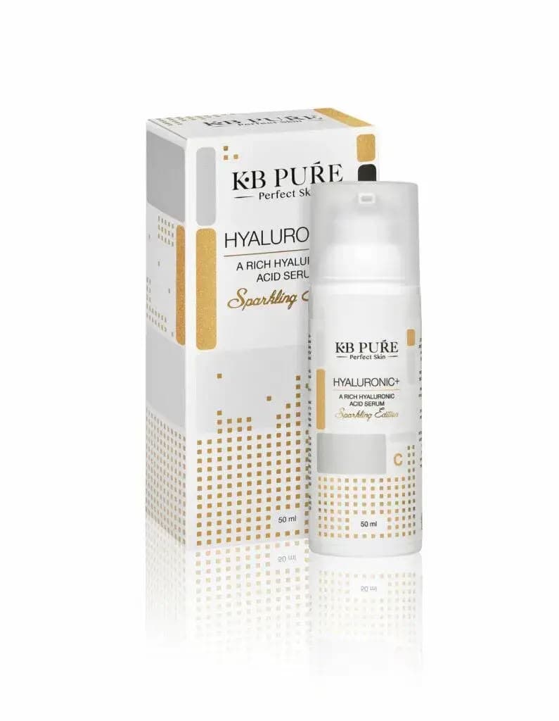 אריזה ובקבוק של HYALURONIC+ Sparkling Edition מבית KB Pure